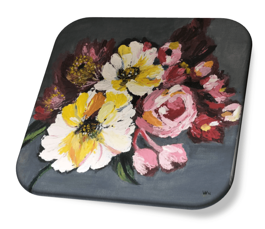 Floral painting with pink and white blossoms